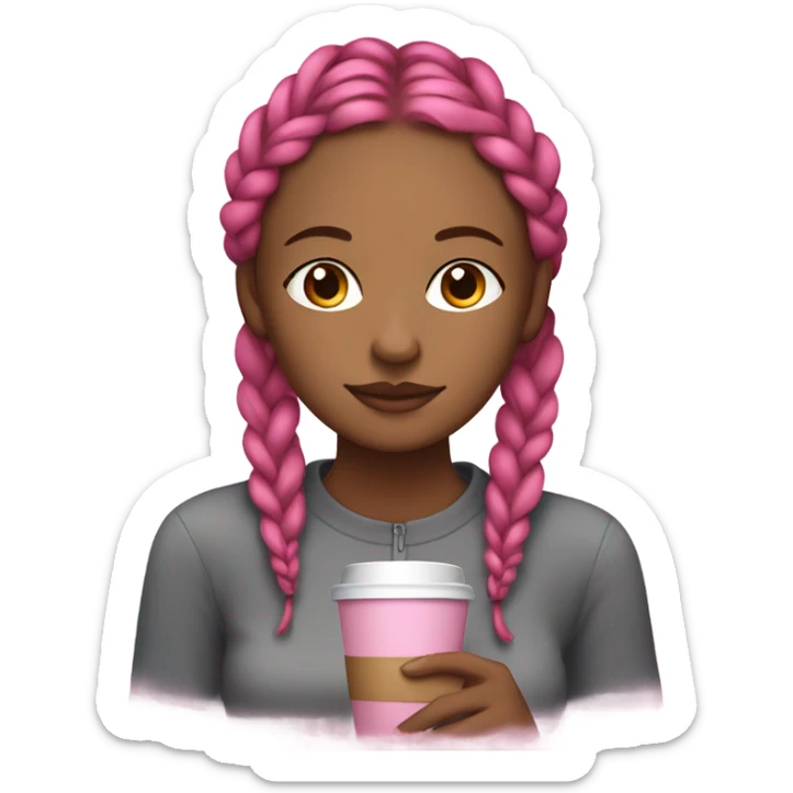 brownskin girl with braids and edges done with her eyes closed with a pink girl drinking coffee sticker