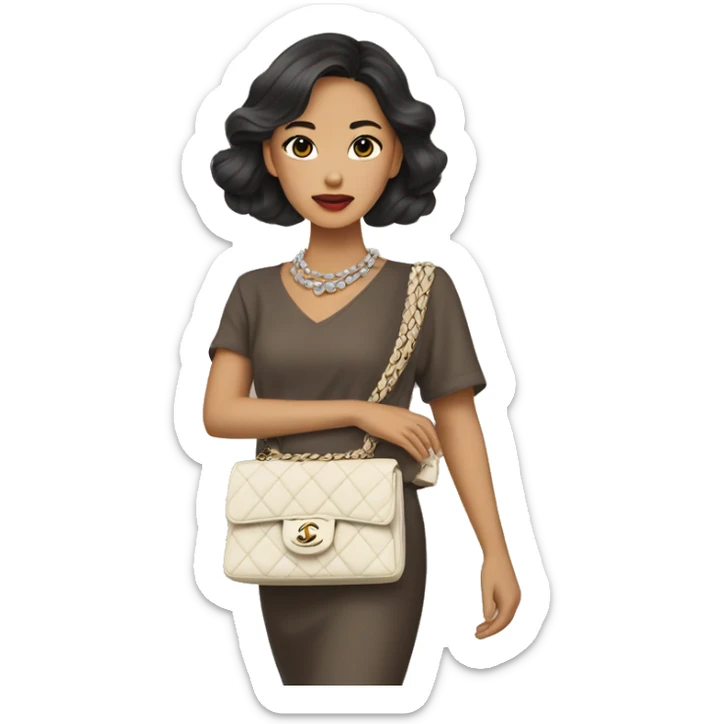 Brunnete Chanel Asian Girl with Birkin bag and Chanel necklace sticker