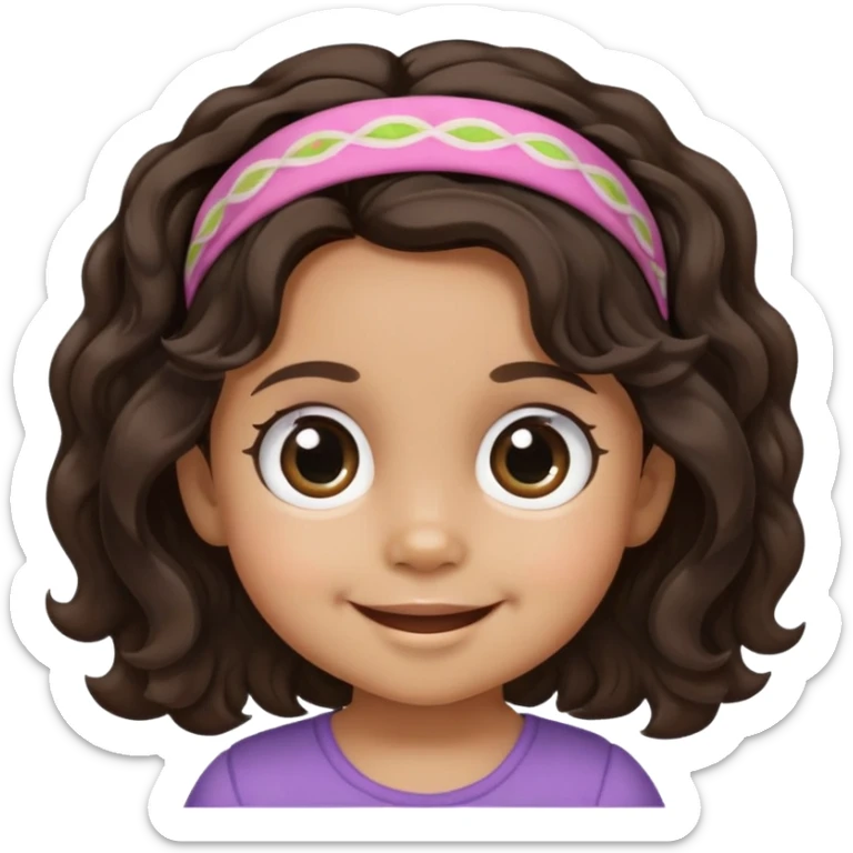 close-up of smiling toddler face only with big eyes, medium skin tone, dark wavy hair, and a hair band, no body sticker
