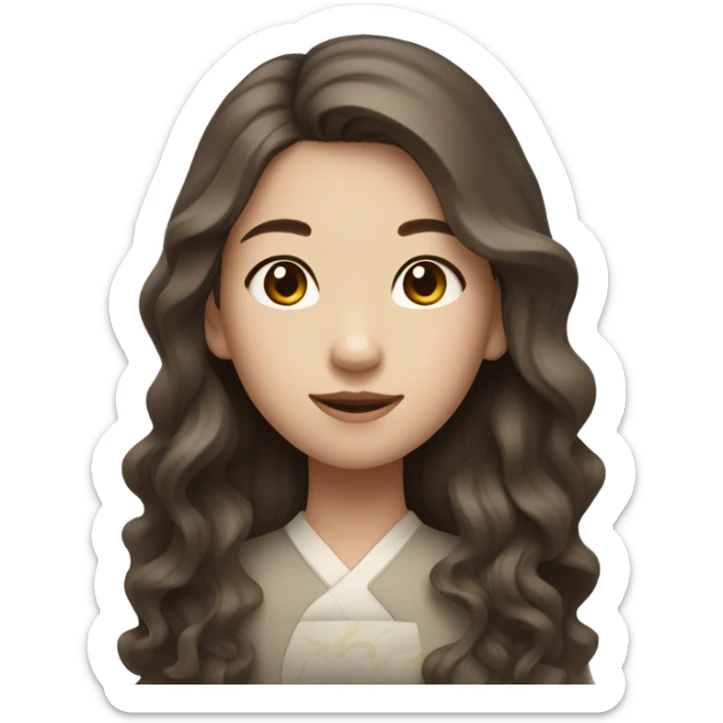 a girl with WHİTE skin LONG BROWN WAVY hair  chinese girl BROWN hair  sticker
