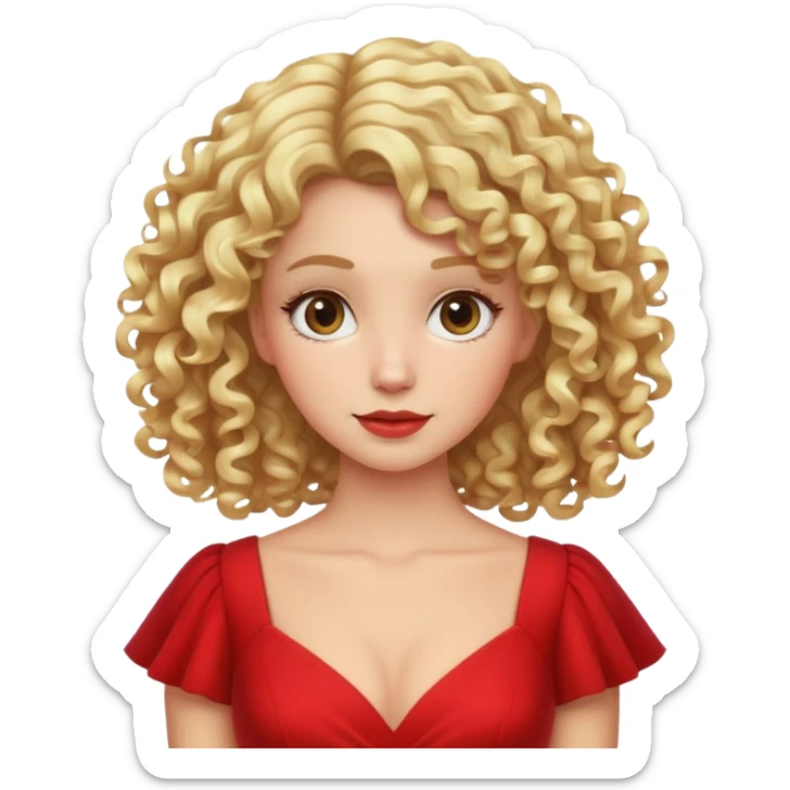 Woman with curly blonde hair and red dress sticker