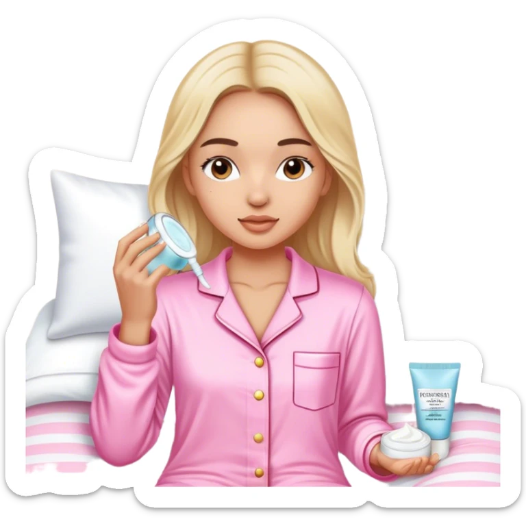 Una girl haciéndose su skin Care con los pijama de Victoria’s Secret sticker