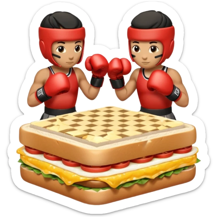 Chess pieces boxing, holding guard and jabbing, on top of an egg sandwich sticker