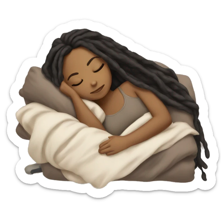 Brown girl with black brown ombré dreadlocks hair and light skin sleeping with blanket on sticker