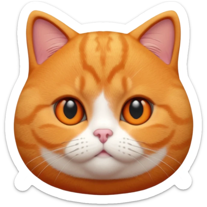 A 3D cartoon British Shorthair cat in vibrant orange ginger tone, smooth plush fur, round eyes, warm cinematic lighting, Memoji style. full body or half body. sticker