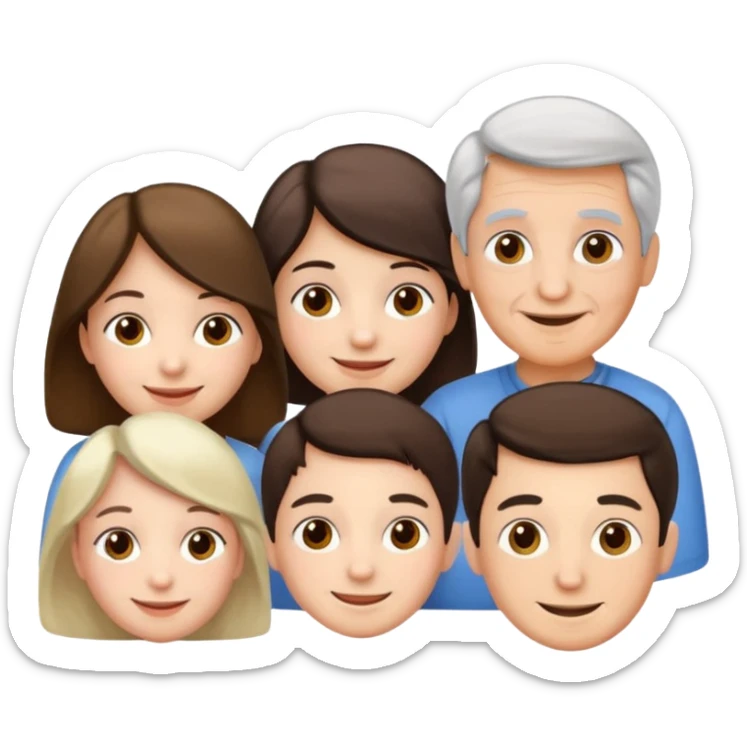 a group of 5 people all of diiferent ages let one  girl child, one teenage boy , two adult one man one women  and one old grandma sticker