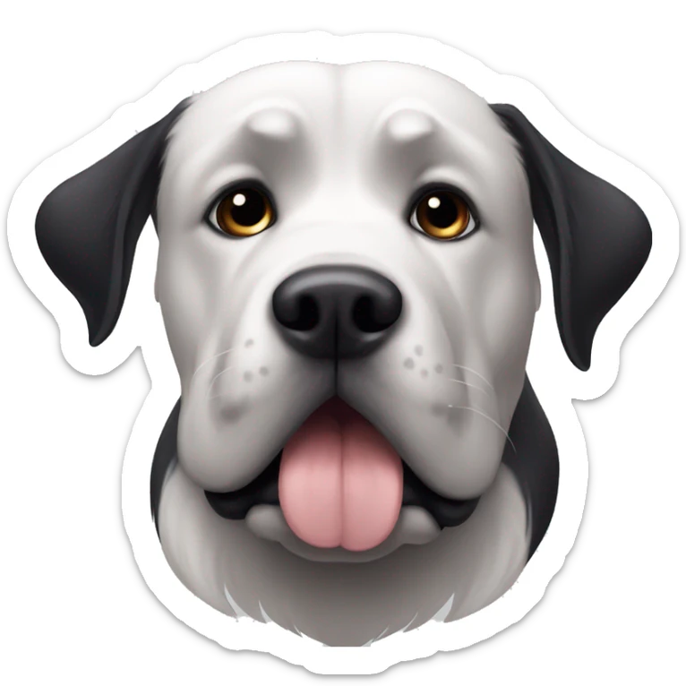 Large black dog with white patch, big jowls, sad puppy eyes, angel wings sticker