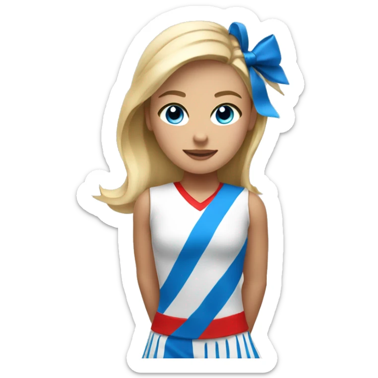 girl wearing white red and black American with blonde hair and blue eyes doing cheerleading  sticker