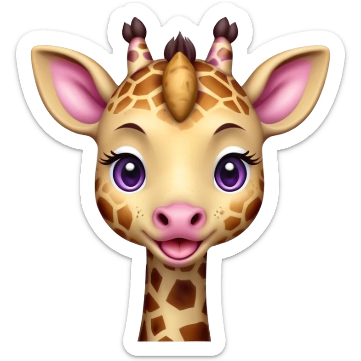 A cute little cheeky giraffe face with purple eyes sticking her tongue out and with her paw pulling down her lower eyelid of her right eye drawn in chibi style  sticker
