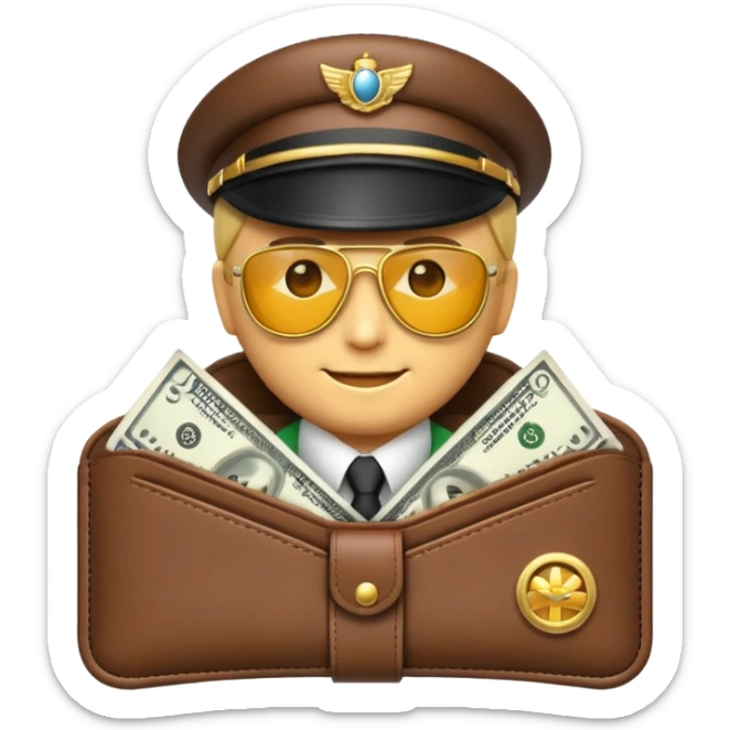 Aviator money emoji, wallet full of cash, casino vibe, premium 3D emoji style, clean, no background
 sticker