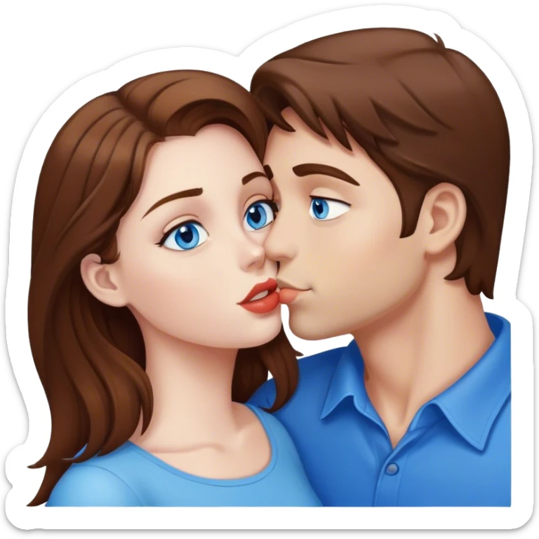 Neon cyberpunk style 
girl with brown hair and blue eyes kiss man sticker