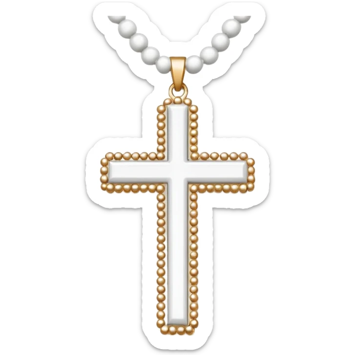 Elegant emoji icon of a white cross made of white beads, glossy surface, and white bead chain subtle shadows, pure white palette sticker
