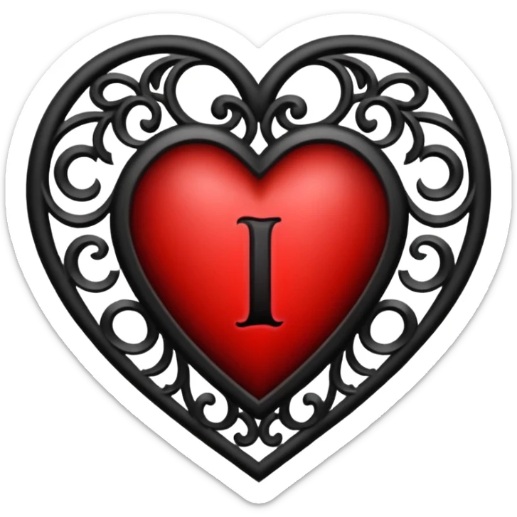 Can you make a heart with a gothic design, I want black and blood red colors . I want the letter I in the middle of the heart sticker