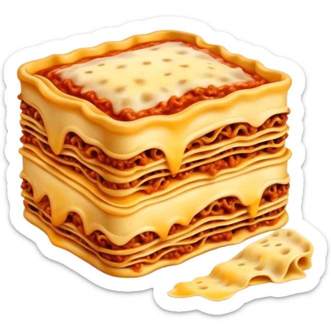 Cinematic Realistic Lasagne alla Bolognese Dish Emoji, depicted with layered pasta, rich meat sauce, and melted cheese rendered with exquisite detail and hearty, warm lighting. sticker