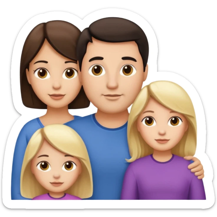 Familia de 4 personas : Hombre gordito pelo oscuro, Mujer pelo cafe, hija 1 pelo mono , hija 2 pelo oscuro. sticker