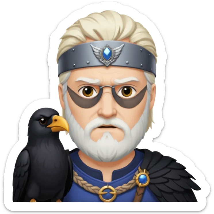 norse god odin with one eyepatch on his left eye and raven on his shoulder sticker