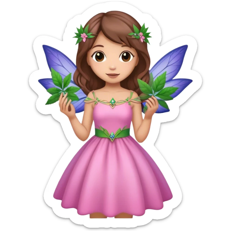pink, green indigo irish weed fairy with brown hair  sticker