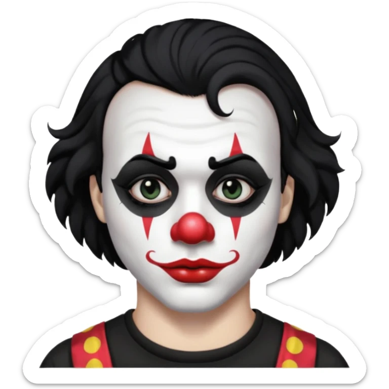 man with black hair only black and white clown makeup black eye makeup black lipstick black t-shirt sticker