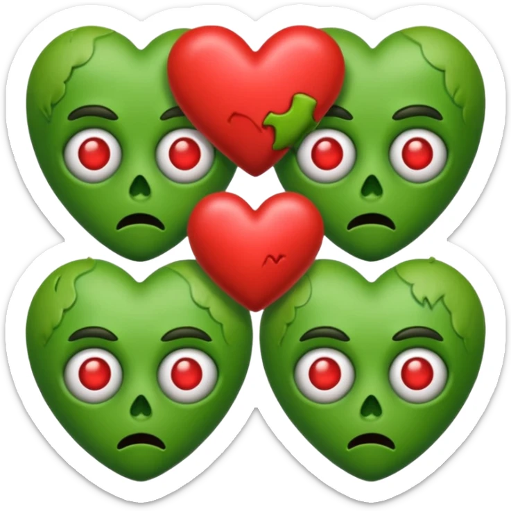 Zombies made out of heart emojies fighting with green skin sticker