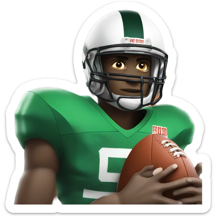 Football player in green and white jersey, facing off with football player in orange and black jersey sticker