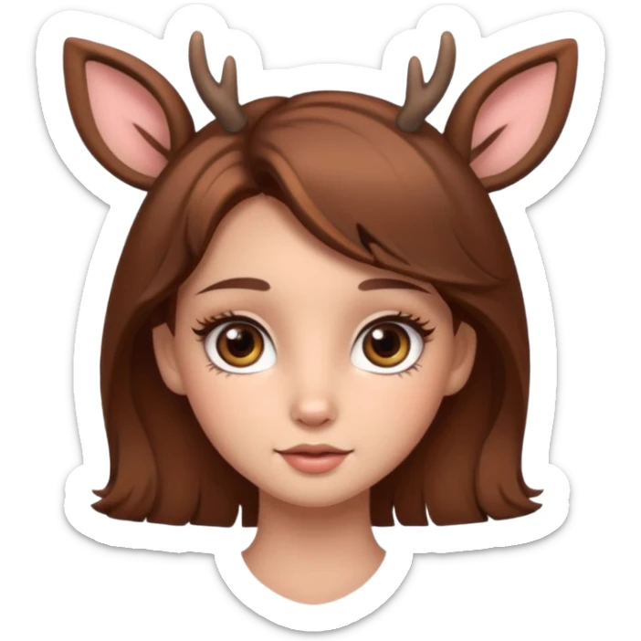 Make a cute girl deer with brown hair and big brown eyes give her cute lashes sticker