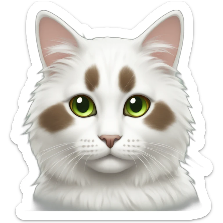 white fluffy bi-colour cat with dark brown ears and upper head, brown ears and green eyes sticker