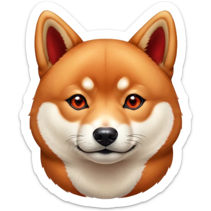Cinematic Noble Shiba Inu Portrait Emoji, Poised and regal, with a compact, agile build and a well-groomed fur of vibrant red with a creamy underbelly, deep-set soulful brown eyes, Simplified yet sharp and sophisticated features, highly detailed, glowing with a soft, dignified glow, high shine, intelligent and spirited, stylized with an air of elegance, focused and attentive, soft glowing outline, capturing the essence of a watchful and confident companion, so majestic it feels as though it could prance out of the screen with effortless authority! sticker
