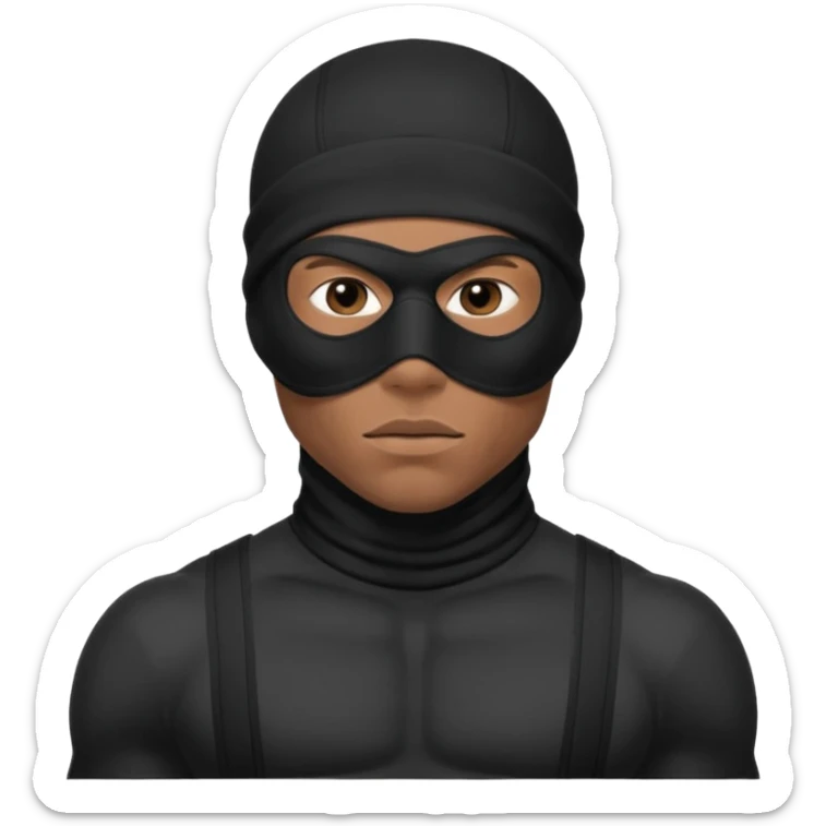 smug muscular african male black ski mask wearing guy with no top. wears a full ski mask with only eyes revealed sticker