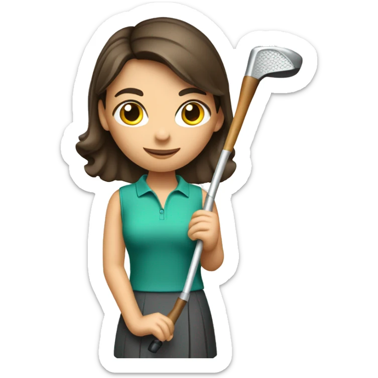 Brunette women wearing golf dress holding golf club sticker