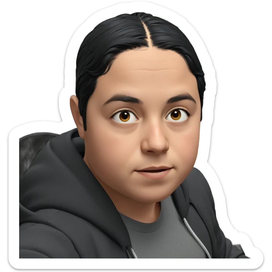 boy with black hair indoors sticker