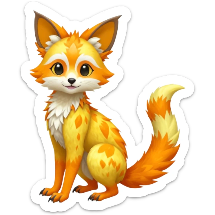 Colorful tropical exotic shiny beautiful fantasy-Trico-Cacomistle-oncilla-animal-Fakémon-hybrid-fursona (full body) sticker