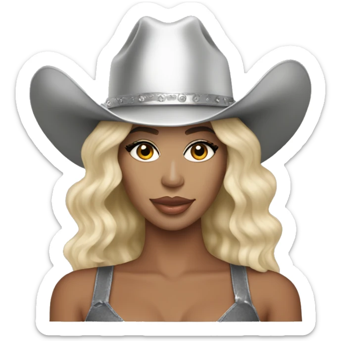 beyonce with bleach blonde hair and a silver cowboy hat  sticker