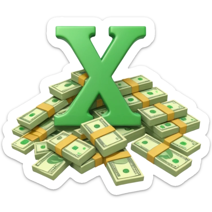 start with a 3d number 10 and letter x, "10x" and to its right, a cash pile, make bills rectangular, looking like a multiplier of the wad of cash sticker
