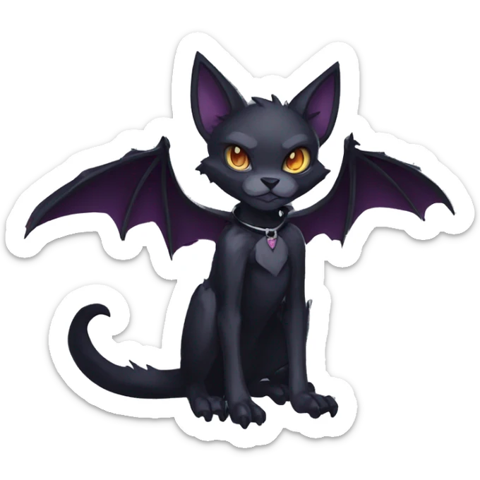  cool edgy anthro dark-shadow-themed animal vampiric bat-cat-hybrid Fakemon  with a collar full body sticker