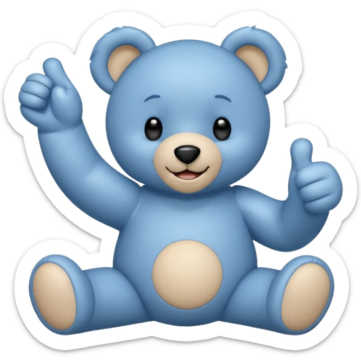 Un petit nounours peluche bleu qui souris et qui tend un bras avec un pouce en l'air  sticker