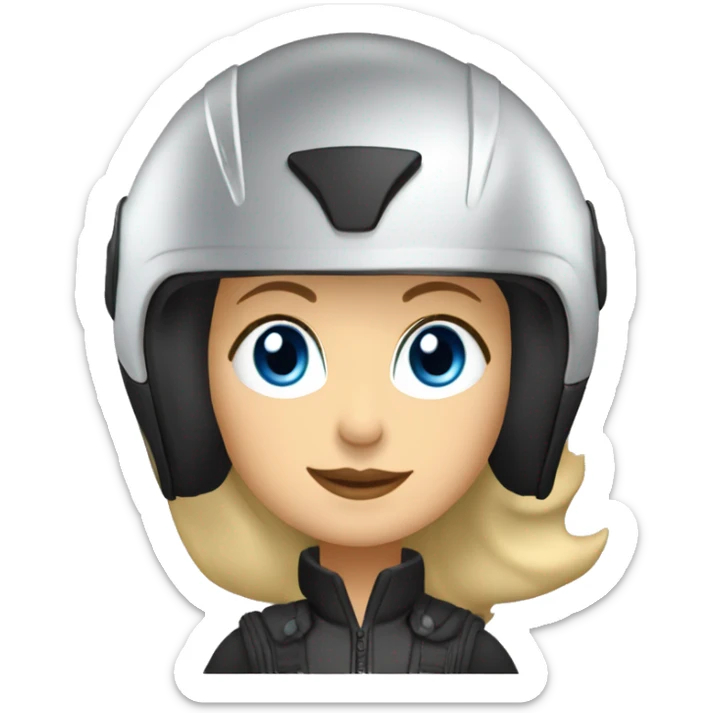 european blond lady, 50 years, blue eyes, riding bmw gs 700, wearing helmet sticker