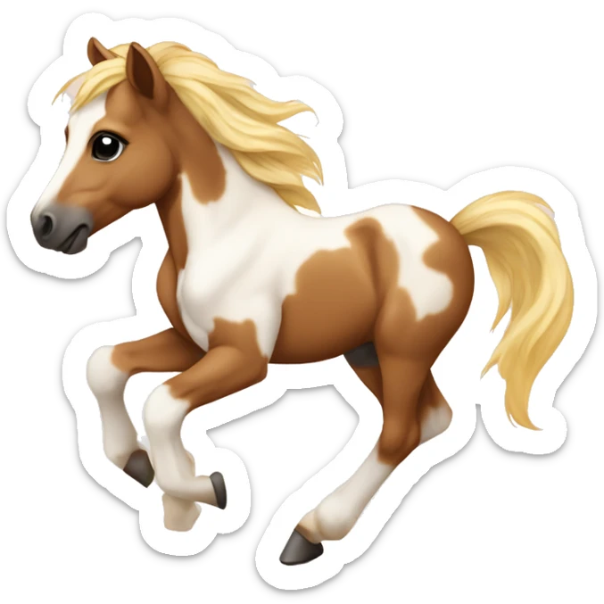Piebald tricolor palomino yellow brown horse foal with dark brown splotches baby running sticker