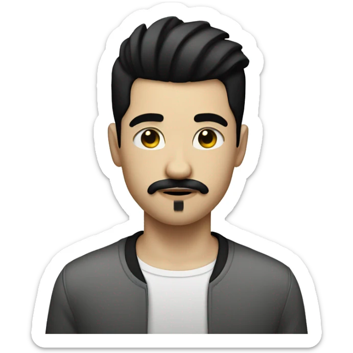 Teenage boy with white skin, and black undercut hair, who has a goatee and moustache. Make him look good  sticker