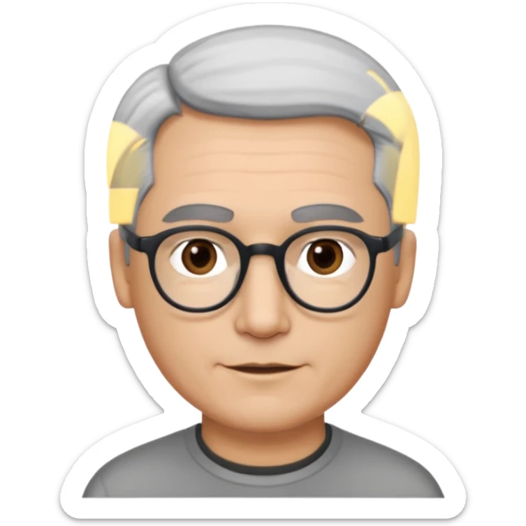 A man emoji with light skin, neatly combed short gray hair parted to the side, straight dark eyebrows, brown eyes behind black-framed glasses, an oval-shaped face, a small nose, and a subtle smile with no facial hair. sticker