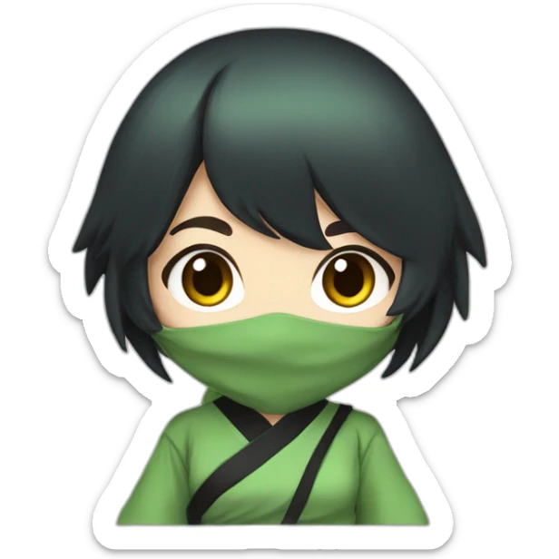 cute ninja anime girl with black hair and green clothes sticker