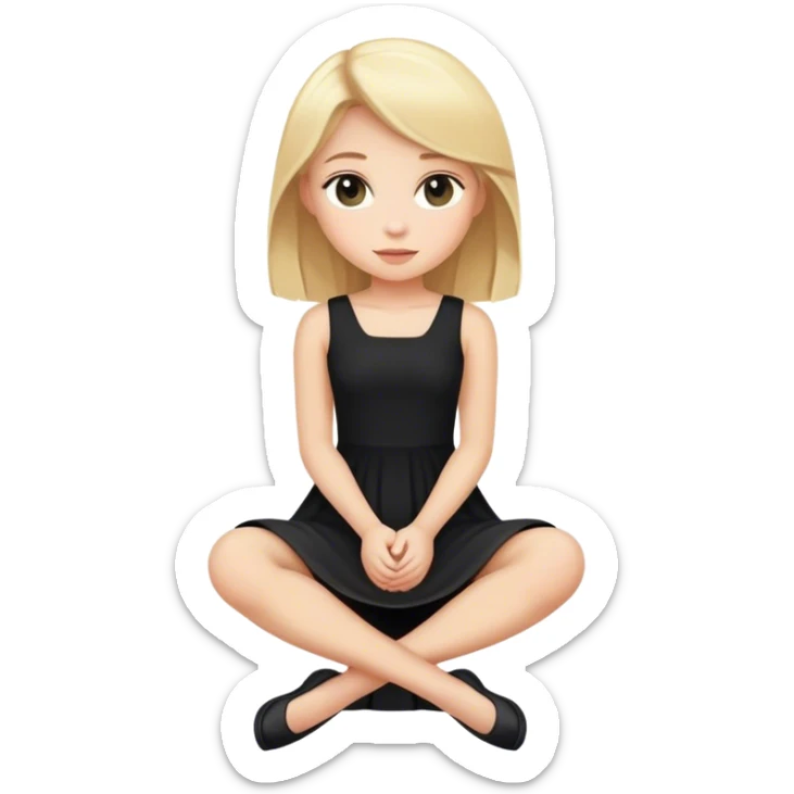 full body blonde girl sitting in black dress sticker