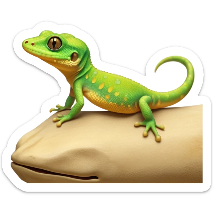 cinematic-cute-realistic gecko-portrait-emoji,-head-tilted-playfully-and-inquisitively,-featuring-a-small,-charming-body-with-smooth,-vividly-patterned-scales,-bright,-sparkling-eyes-and-delicate,-sticky-toe-pads,-simplified-yet-irresistibly-adorable sticker