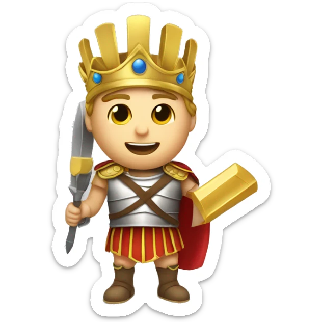  A Roman soldier in armor, raising a golden laurel crown above his head, celebrating a victory or honoring someone. sticker