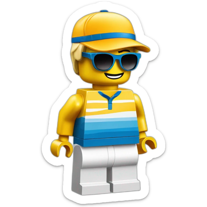 Lego head of tennis player in sport sunglasses and sport cap sticker