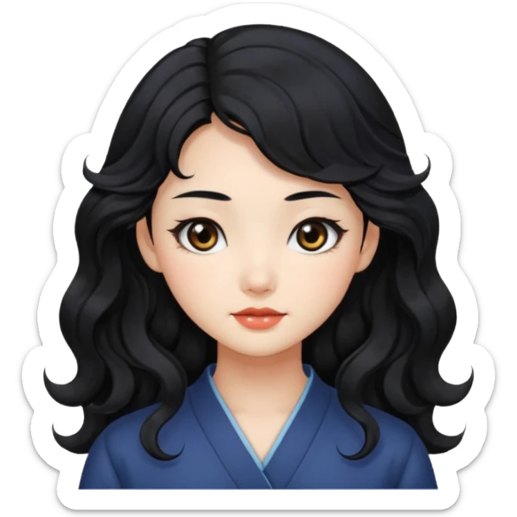 Beautiful girl,Black hair,wavy hair，long hair,Black eyes,Chinese sticker