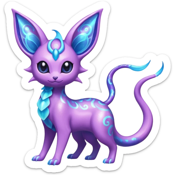 Shiny Sparkly Bioluminescent Glowing Espeon-Lumineon-Skitty-Amaura-Dragonair-Fakémon-hybrid-creature (full body)  sticker