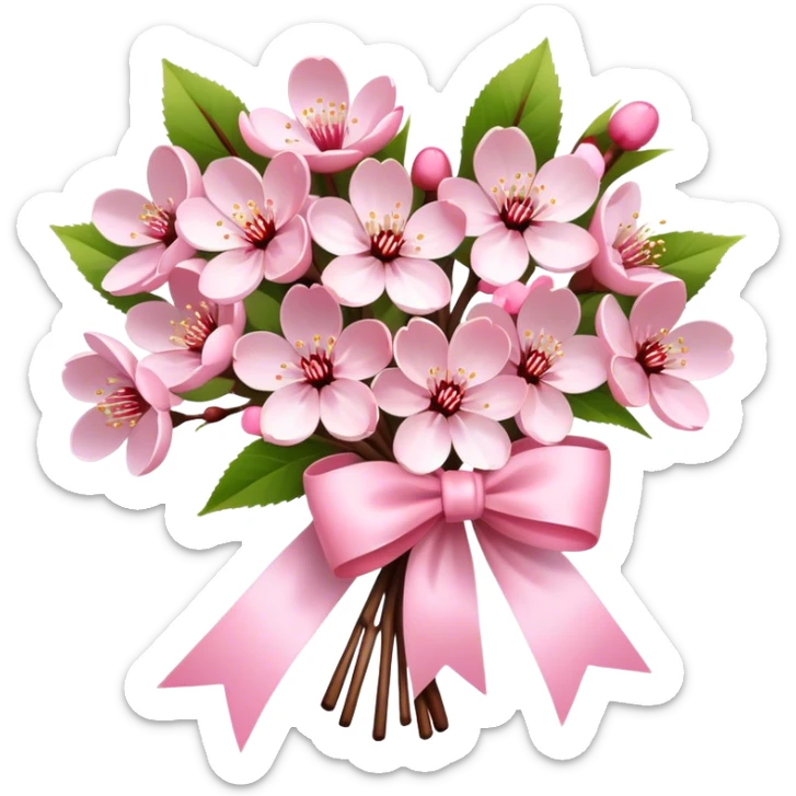 A bouquet of cherry blossoms tied with a cute pink bow sticker