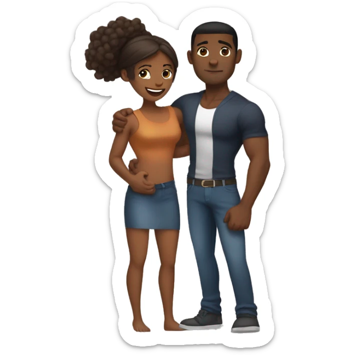 A brown skin woman with a big butt hugging a tall muscular brown skin man sticker