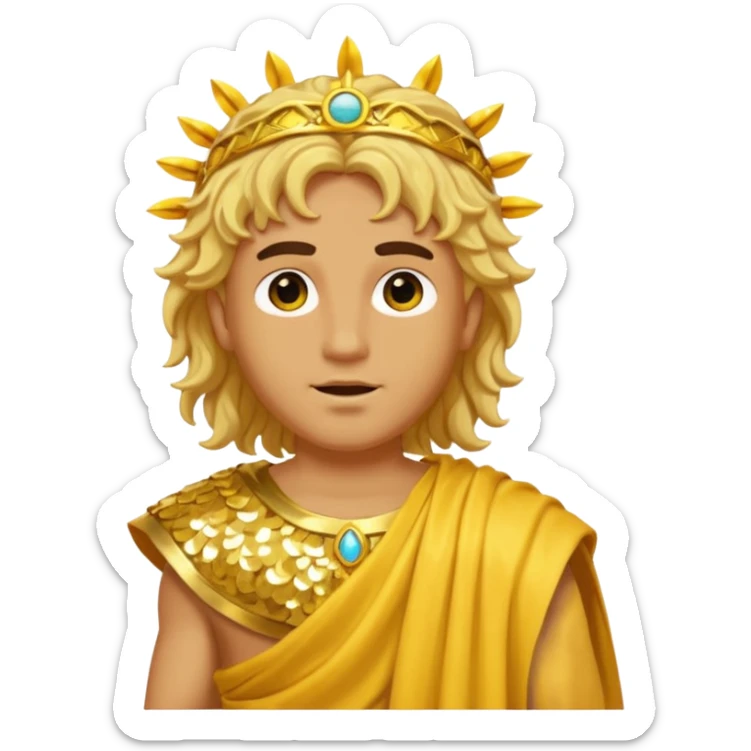 Sol, God of Sun from Roman Deities with long golden blonde wavy hair, yellow sequin toga  sticker