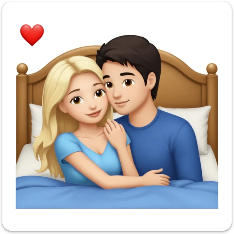 Naked man, dark Hair, kissing naked blonde Woman, bed,  sticker